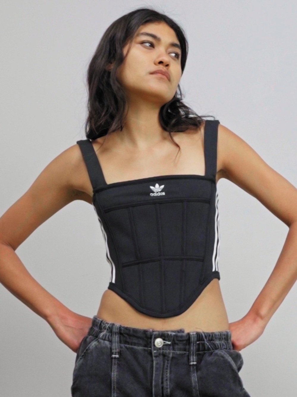 adidas Black Corset Tank with White Stripes